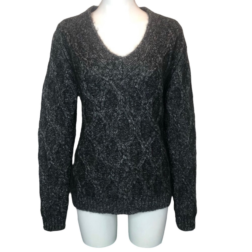 French Connection Grey Mohair Vneck Sweater Size Medium Knit Neutral Monochrome